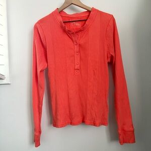 Aerie XXL Road Trip Long Sleeve Rib Henley Orange Lounge Comfy